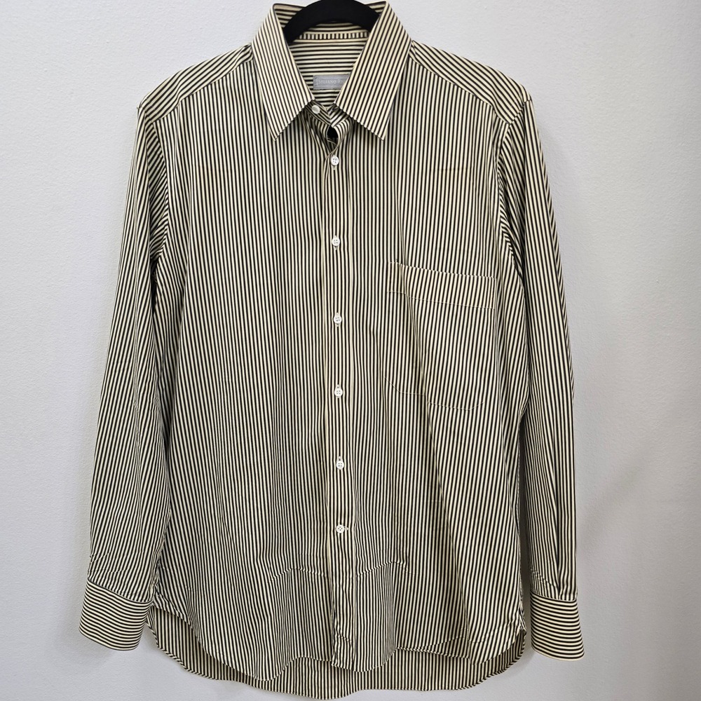 Stefano Ricci Men Striped Cotton Button Down Shirt Black Yellow Made in Italy 40